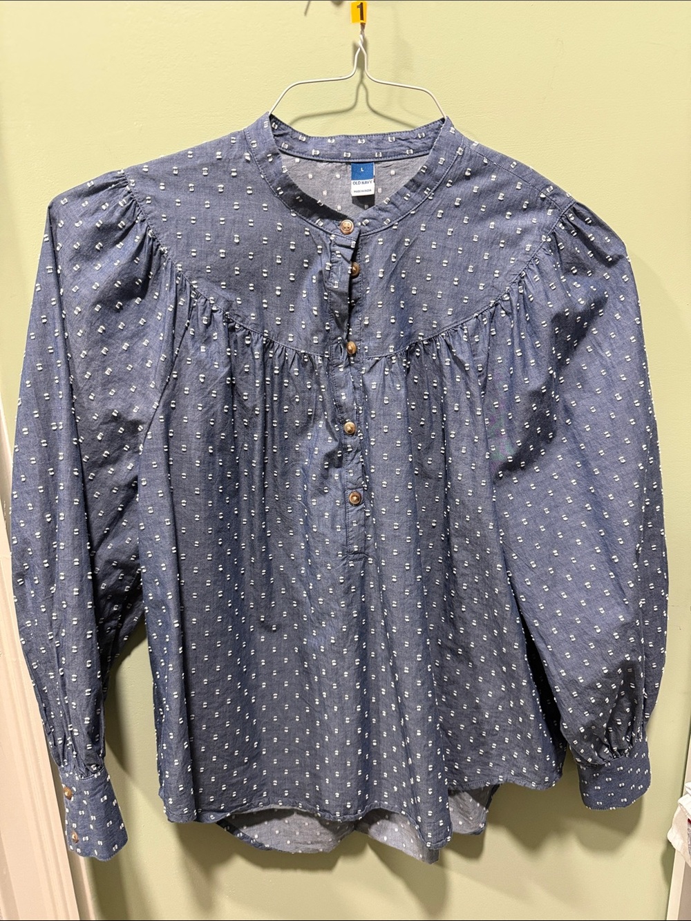 Old Navy Blue Chambray Button-Front Peasant Blouse